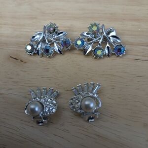 Silver-Tone Crystal Clip-on Earrings - 2 Pair